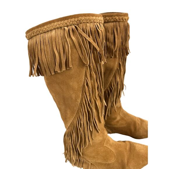 Sam Edelman Utah Tan Suede Fringe Leather Bohemian Western Tall Boots Size 7 - Picture 6 of 10